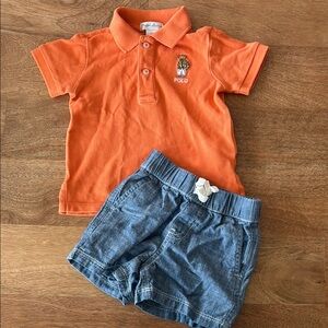 Polo by Ralph Lauren Orange Cotton Polo Bear Shirt and Shorts Set